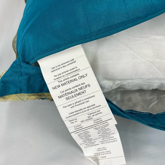 Pier 1 Embroidered Peacock Beaded Lumbar Accent Throw Pillow Teal Gold Bronze - Picture 7 of 12